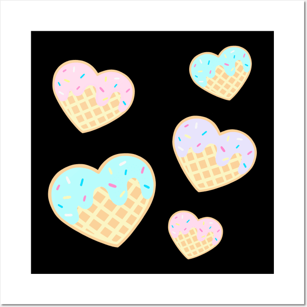 Cute Pastel Kawaii Waffle Hearts with Sprinkles Wall Art by ichewsyou